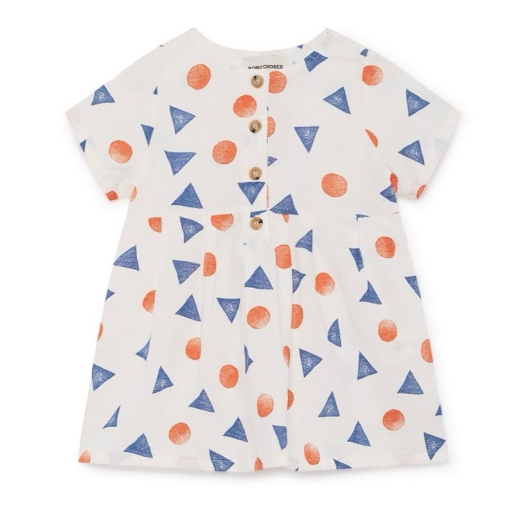 Bobo Choses Girls White Dress with Red and Blue Geometric Print - Size 12-18M - Picture 14 of 15